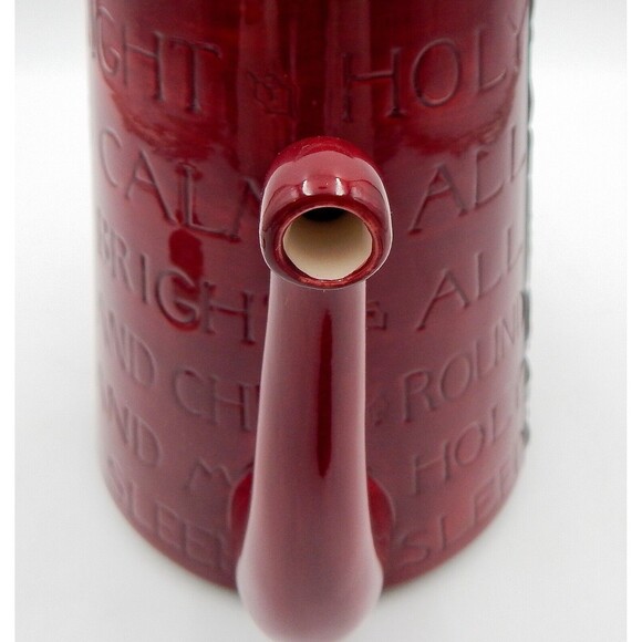 Christmas Ceramic Coffee Tea Pot Deer Finial Silent Night Verse 11 Inch Red - Picture 10 of 11